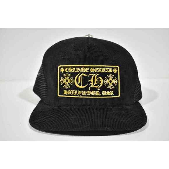 Chrome Hearts Hollywood Trucker Black Yellow Corduroy Baseball Cap Snapback Hat